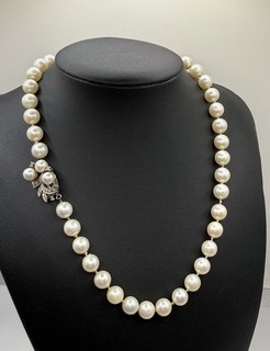14 Karat Weißgold Diamant Verschluss 8 5 mm Perle 16 25 Zoll Vintage Collier 38 8 gr