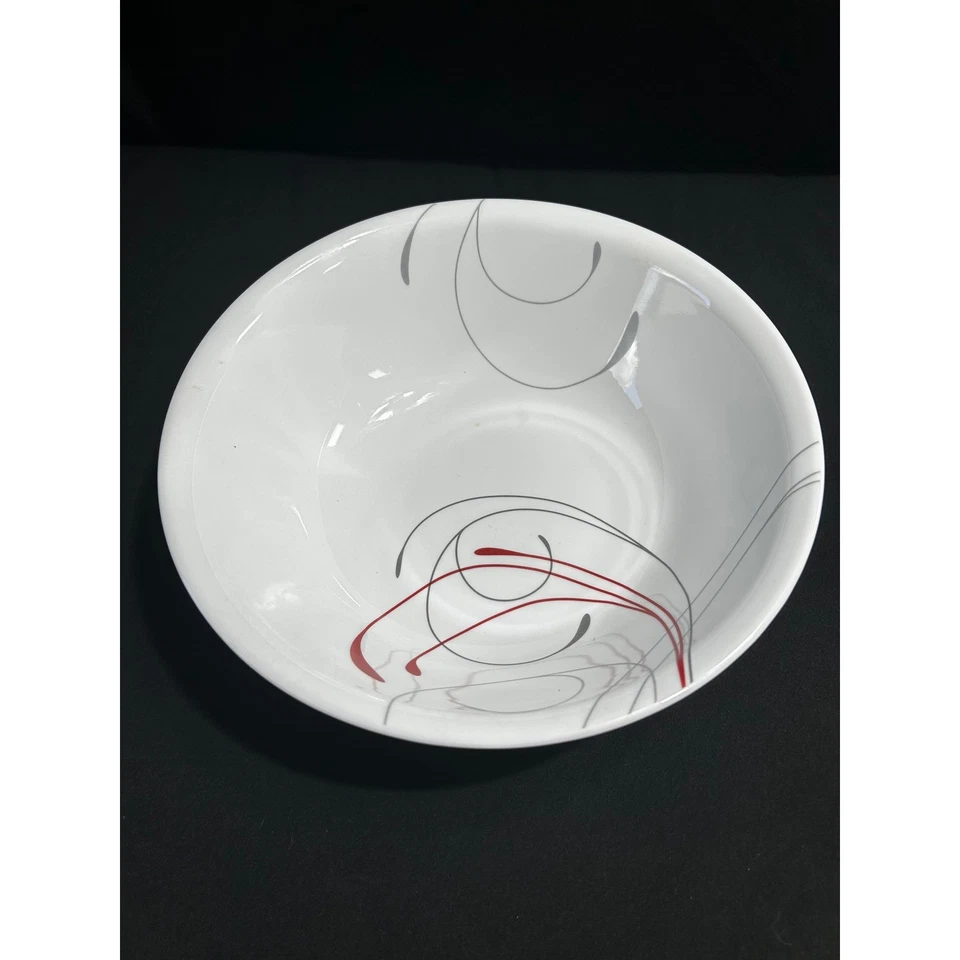 Tigela de servir legumes Corelle Swirl 10" branco vermelho cinza grés resistente a lascas - Imagem 2 de 4