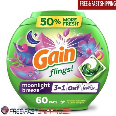 Flings Laundry Detergent Pacs Moonlight Breeze Scent Odor Defense 60 Count New