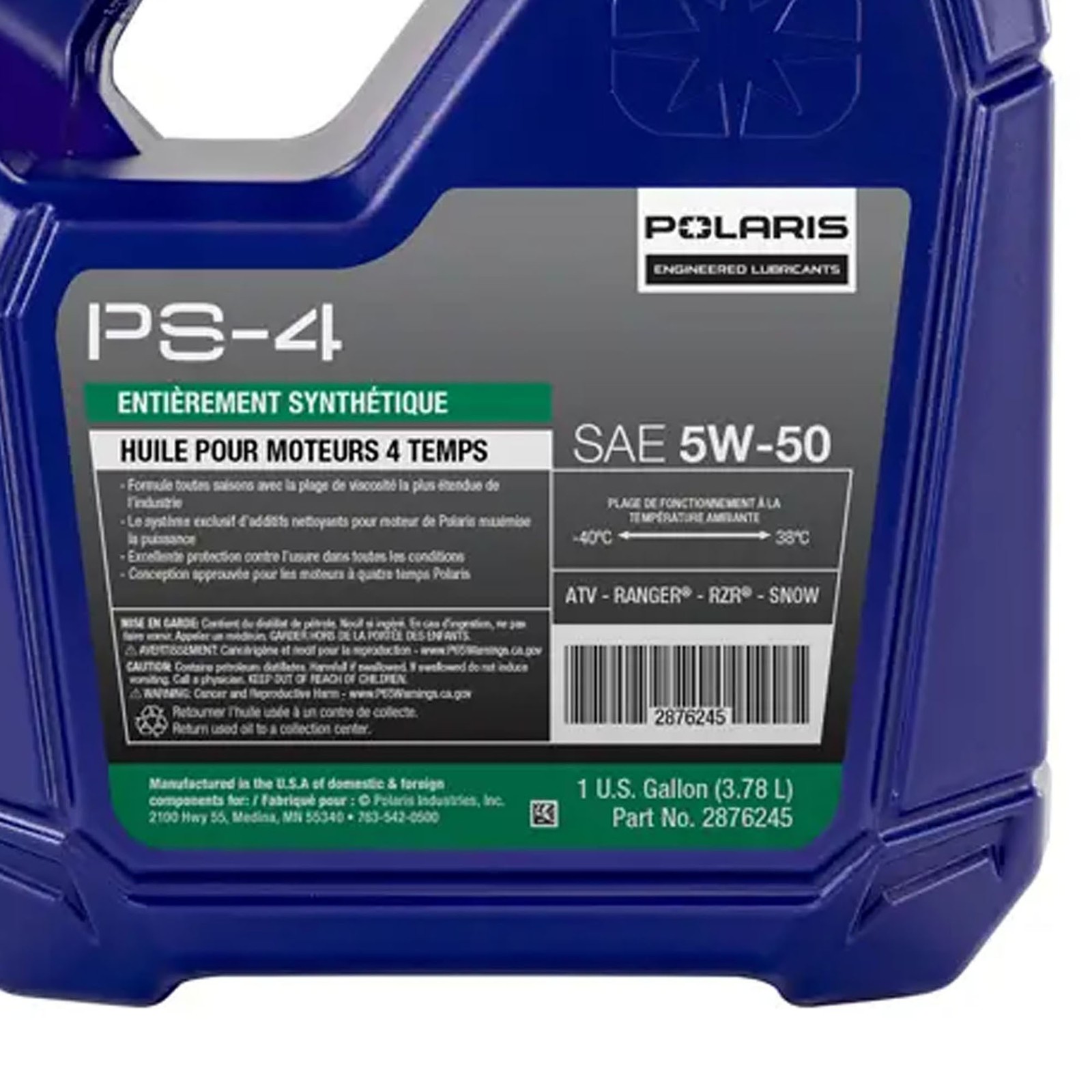 Polaris 2876245 PS-4 5W-50 Full Synthetic Oil 1 Gal Ranger General ATV UTV 2PK