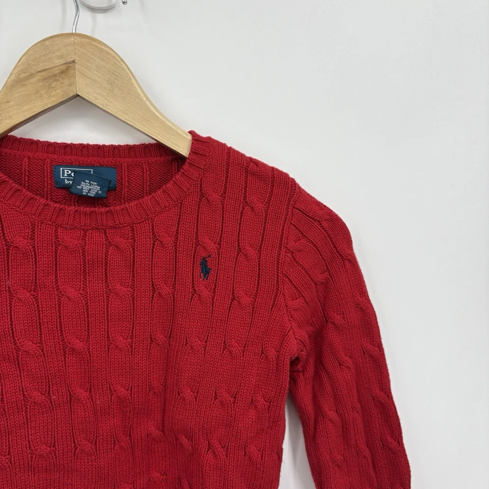 Polo Ralph Lauren Suéter Tejido con Cable Niños 6 Rojo Viejo Dinero Preppy Holiday Pony Foto 3 de 4