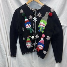 Vtg 90s S Crystal-Kobe Large Christmas Snowman Knit Full Zip Cardigan Sweater