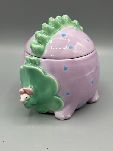 Vintage Fitz and Floyd Pink And Green Dino’s Ceramic Jar Canister With Lid