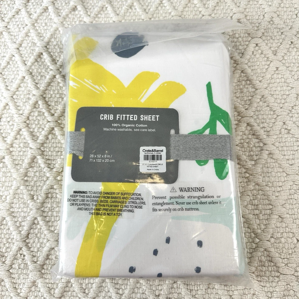 箱子和儿童婴儿床床套有机棉恐龙圈印花 28x52 全新带标签 — 第 2/3 张图片