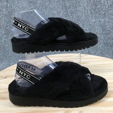 Steve Madden Slippers Womens 10 Black Faux Fur Platform Slingback Casual Comfort