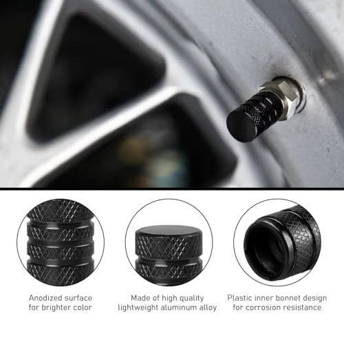 5 PCS Car Tire Valve Stem Caps, Aluminum Auto Wheel Stem Cover with O Black - Picture 3 of 6