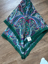 ADOLFO womens Silk Satin Pocket Square Green Multicolor Paisley One Size