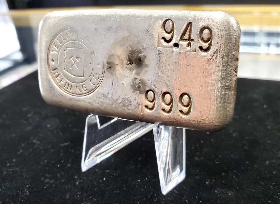 Vintage Yellow Daisy Refining Co. Barra de lingote de prata tipo 2 derramada - classe 10 oz - Imagem 4 de 4