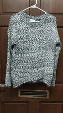 Joseph A. Black & White Fuzzy Pullover Sweater Women's Size L Large
