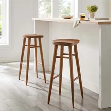 Modway Saville Backless Wood Bar Stools - Set of 2 in Walnut