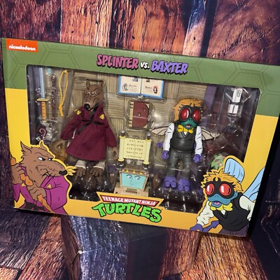 NECA TMNT Teenage Mutant Ninja Turtles SPLINTER Vs BAXTER Pack Set NEW