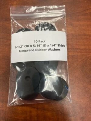 Neoprene Rubber Washer Spacer 1-1/2" OD x 5/16" ID x 1/4" thick 10 Pack