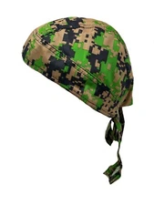 Green Black Digital Camouflage Camo Doo Rag Durag Headwrap Biker Bandanna Cap