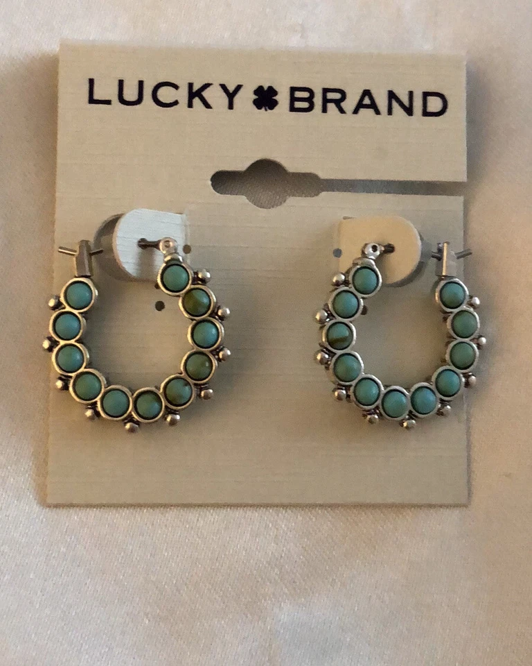 Pendientes de aro midi tono plata Lucky Brand con detalles turquesa nuevos con etiquetas Foto 2 de 4