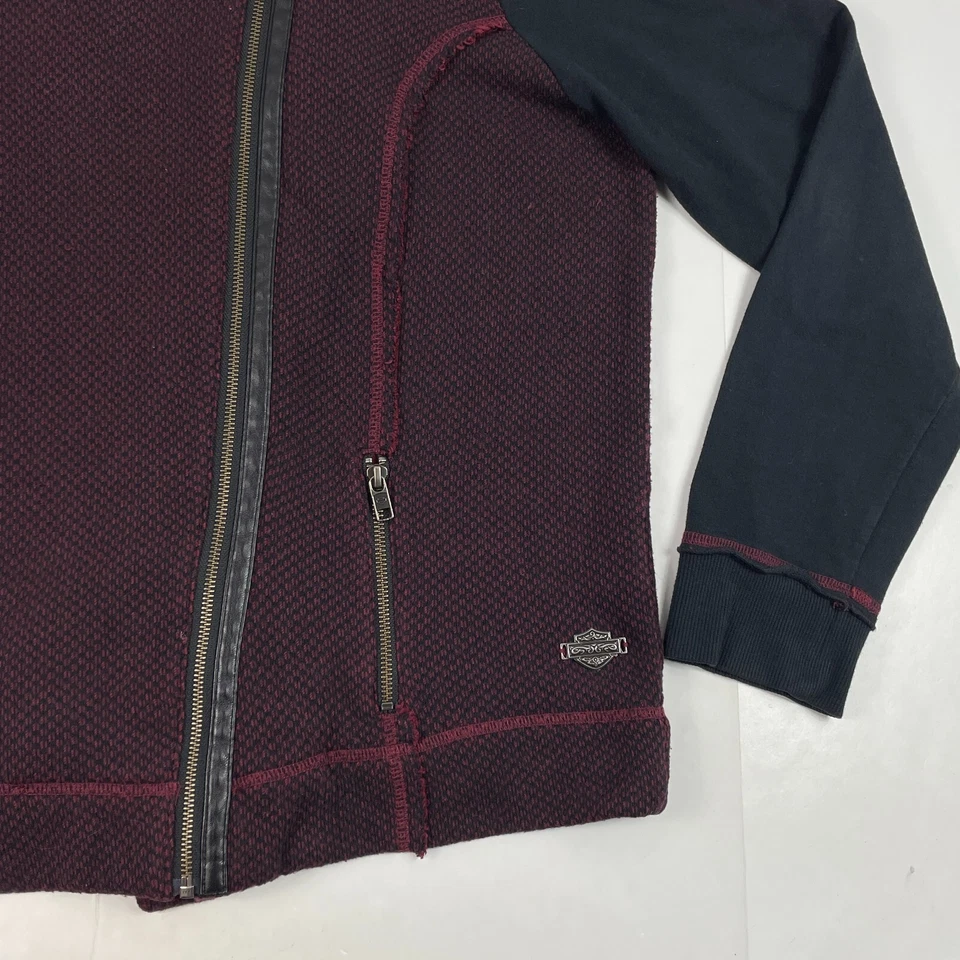 Suéter Harley Davidson para mujer 1W rojo negro cárdigan ribete de cuero cremallera lateral motociclista Foto 4 de 4