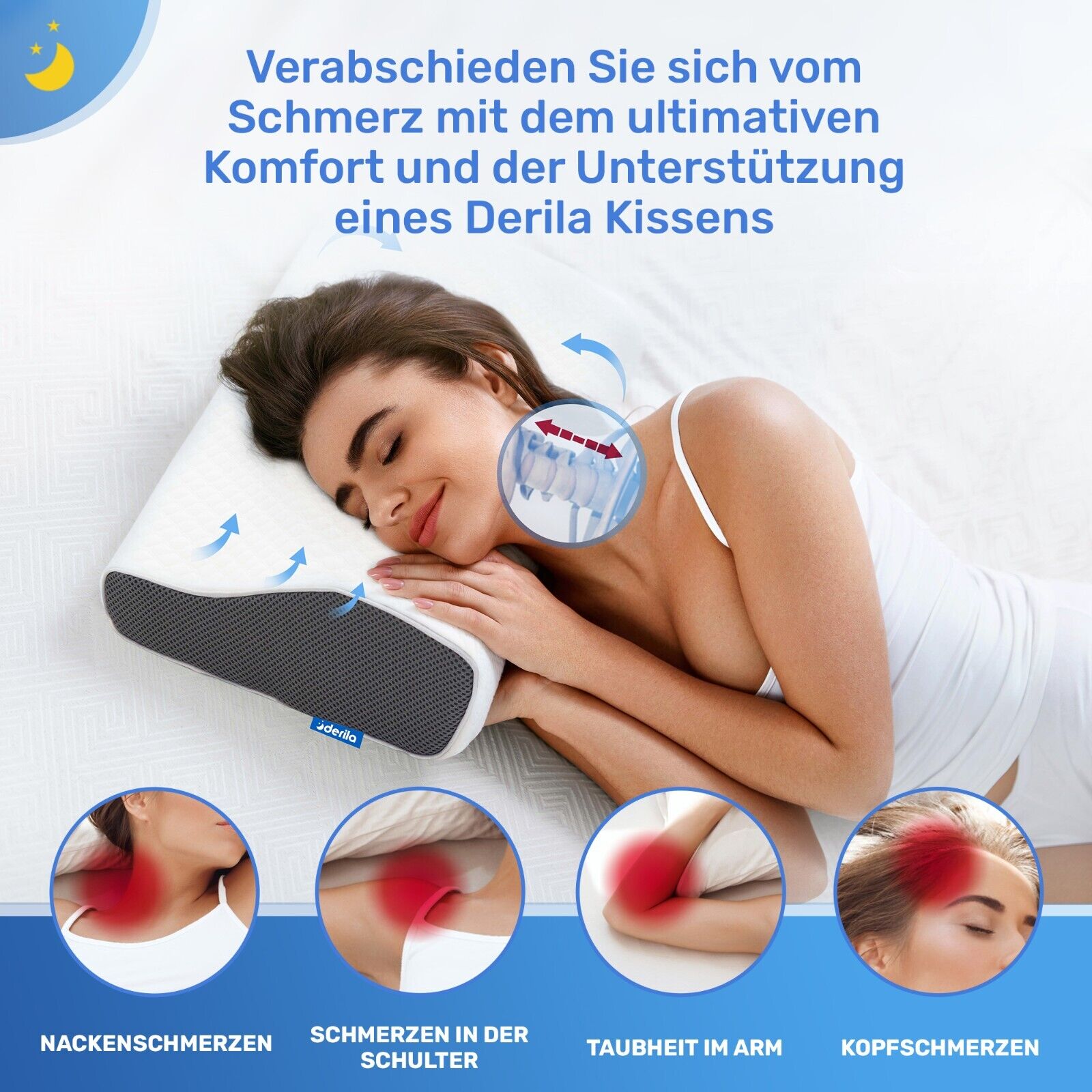 Derila Memory Foam Kopfkissen für Seiten, Rücken und Bauchschläfer