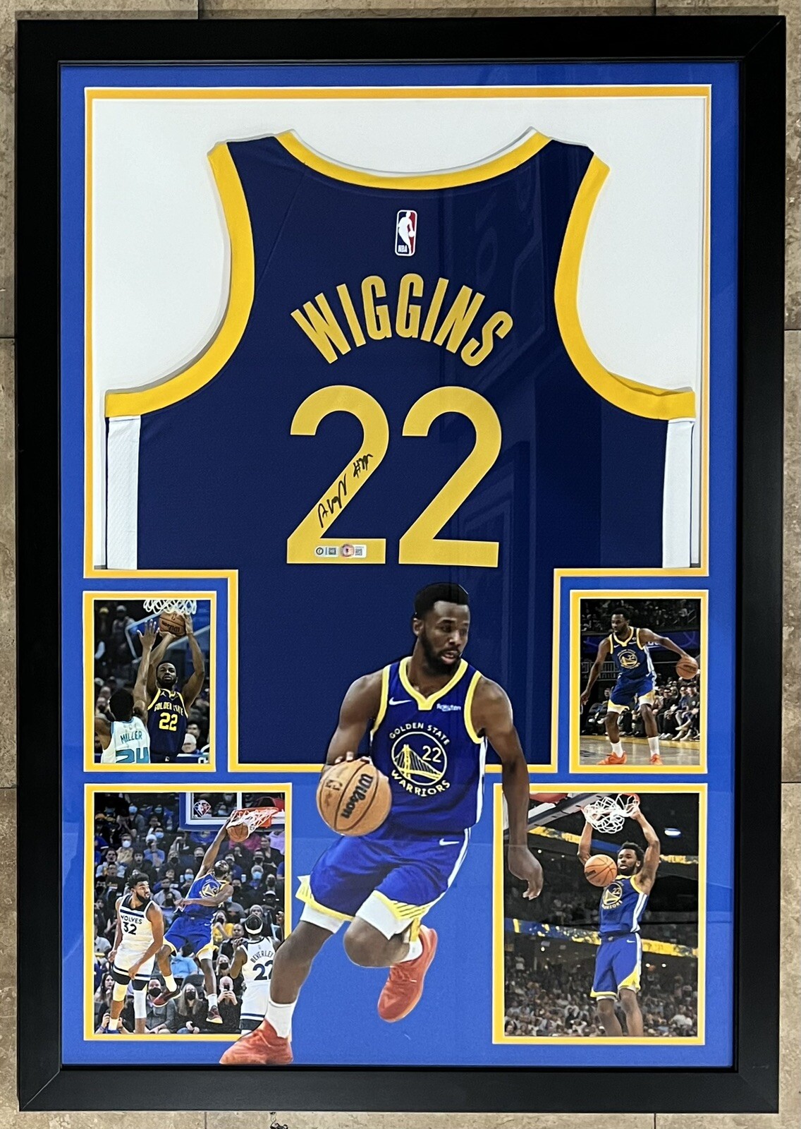 Andrew Wiggins Autographed Signed Golden State Warriors FRAMED JERSEY BAS COA 