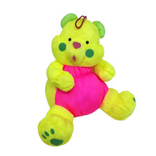 8" VINTAGE STUFFINS NYLON YELLOW  PINK TEDDY BEAR STUFFED ANIMAL PLUSH TOY