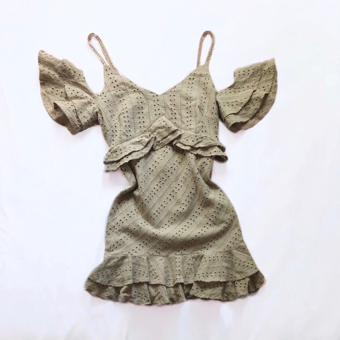 Ete Belle Xia Ruffle Eyelet Cold Shoulder Summer Dress Size Small