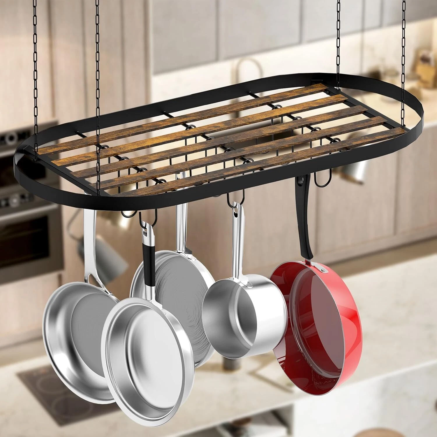 Pot Rack Hanging,Pot Hanger for Kitchen Ceiling,Hanging (33"x16.5"x1.2",Black)
Opens in a new window