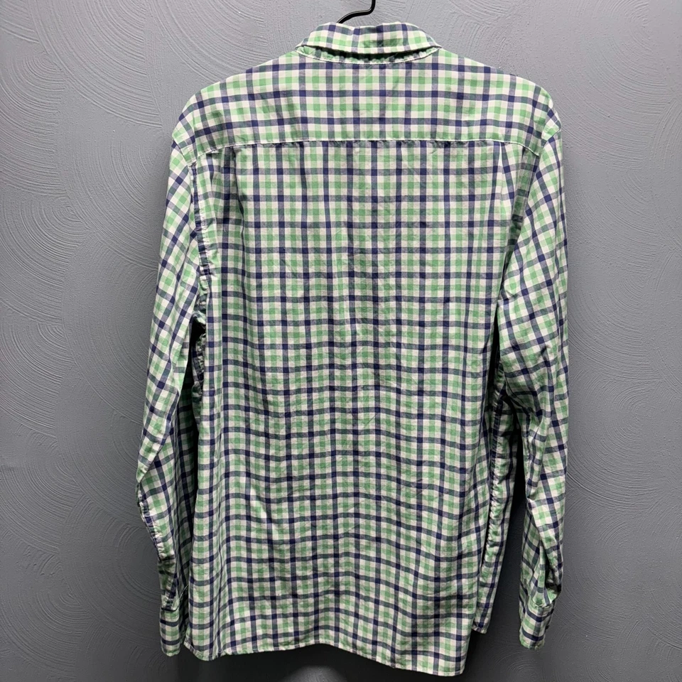 Camisa social Sonoma azul verde xadrez manga longa bolso com botões tamanho grande - Imagem 2 de 4