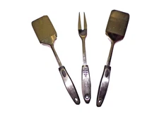 3 Piece Set BBQ Grilling Tool Utensils 2 Spatula Fork Steel S1 bx3