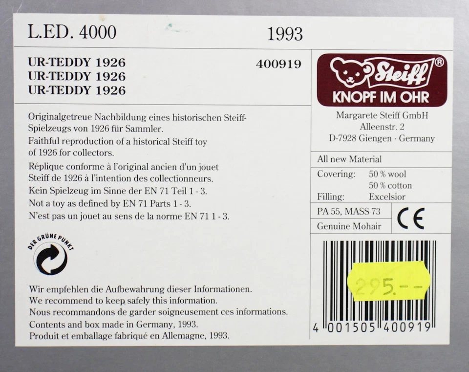 Steiff Ur-Teddy 400919 - Bild 3 von 3
