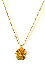 THEDA Signed 12K GOLD FILLED JESUS PENDANT ON GOLD STER. SILVER NECKLACE Vintage