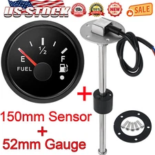 150mm Fuel Level Sensor Sender Unit with 52mm Fuel Level Gauge for Boat Car US