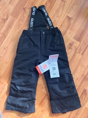 Gusti Black Toddler Unisex Boys' Girls' Snow Bib Pants Adjustable Kids' Size 4T
