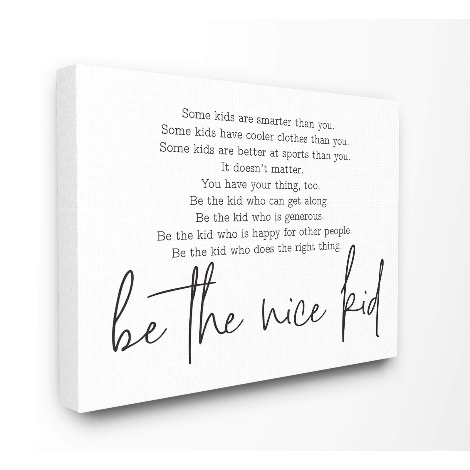 Be The Nice Kid Black And White Inspirational Word Design Canvas Wall Art, 24...