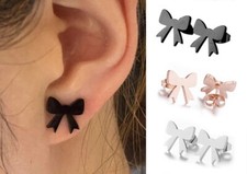 Ribbon Bow Solid Dainty Stainless Steel Stud Earrings Jewelry