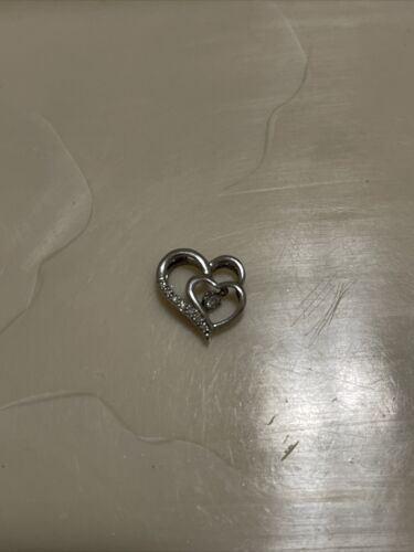 Sterling Silver 925 Heart & Floating DiamondCharm/