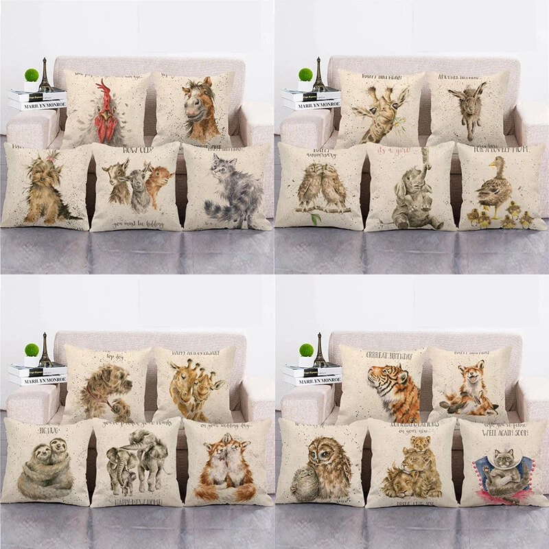 Small Animal Deerlet Series Linen Throw Pillow Covers Cushion Cover Home Decor