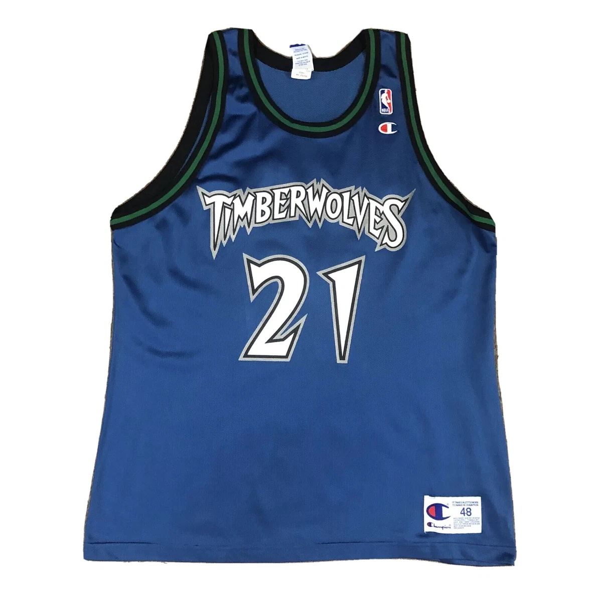 FlyingVVintage Vtg Champion Kevin Garnett Minnesota Timberwolves Jersey Blue #21 Adult 48/XL