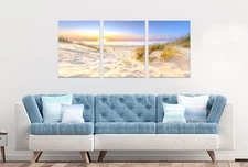 3pcs Sunset Beach Sandy Path Golden Hour Wall Art Canvas Framed 50x70cm