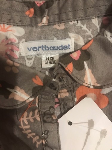 Brand New Girls Vertbaudet Shirt Blouse Floral Grey 3 Years 36 Months - Foto 2 di 2