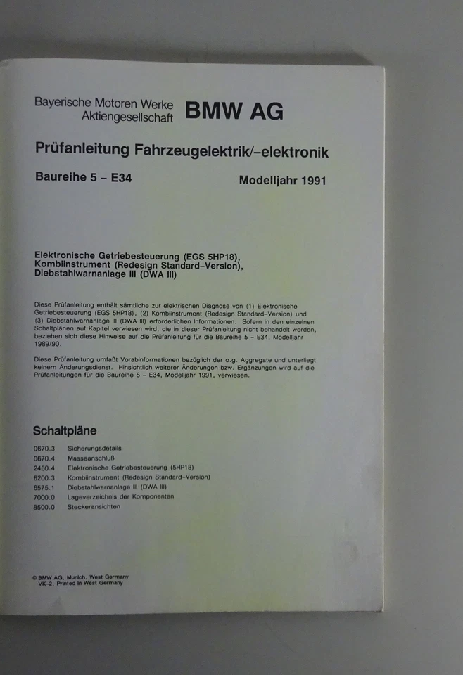 Diagramas de Cableado BMW 5er E34 Transmisión 5HP18 / Instrumento / Dwa III Pie - Imagen 2 de 4