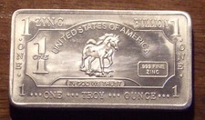 1 Troy Ounce Oz .999 Fine Zinc Horse Bullion Bar........Free Shipping From Ohio!