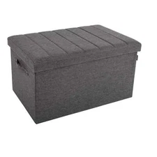 Seville Classics Channel Tufted Storage Trunk with Handles, Modern Gray
