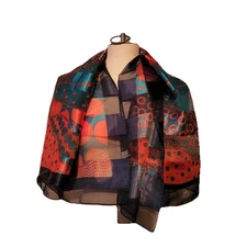 Vtg Silky Scarf 41” Shaw Wrap Polka Dot Sheer Huge Geometric Retro Y2K Elegant