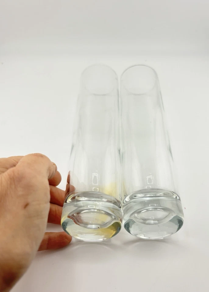 一对透明玻璃圆筒芽花瓶 Libbey,7.5 英寸美国制造 — 第 3/4 张图片