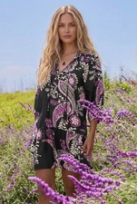Johnny Was Workshop Paisley Tiered Tassel Silk Dress W37024