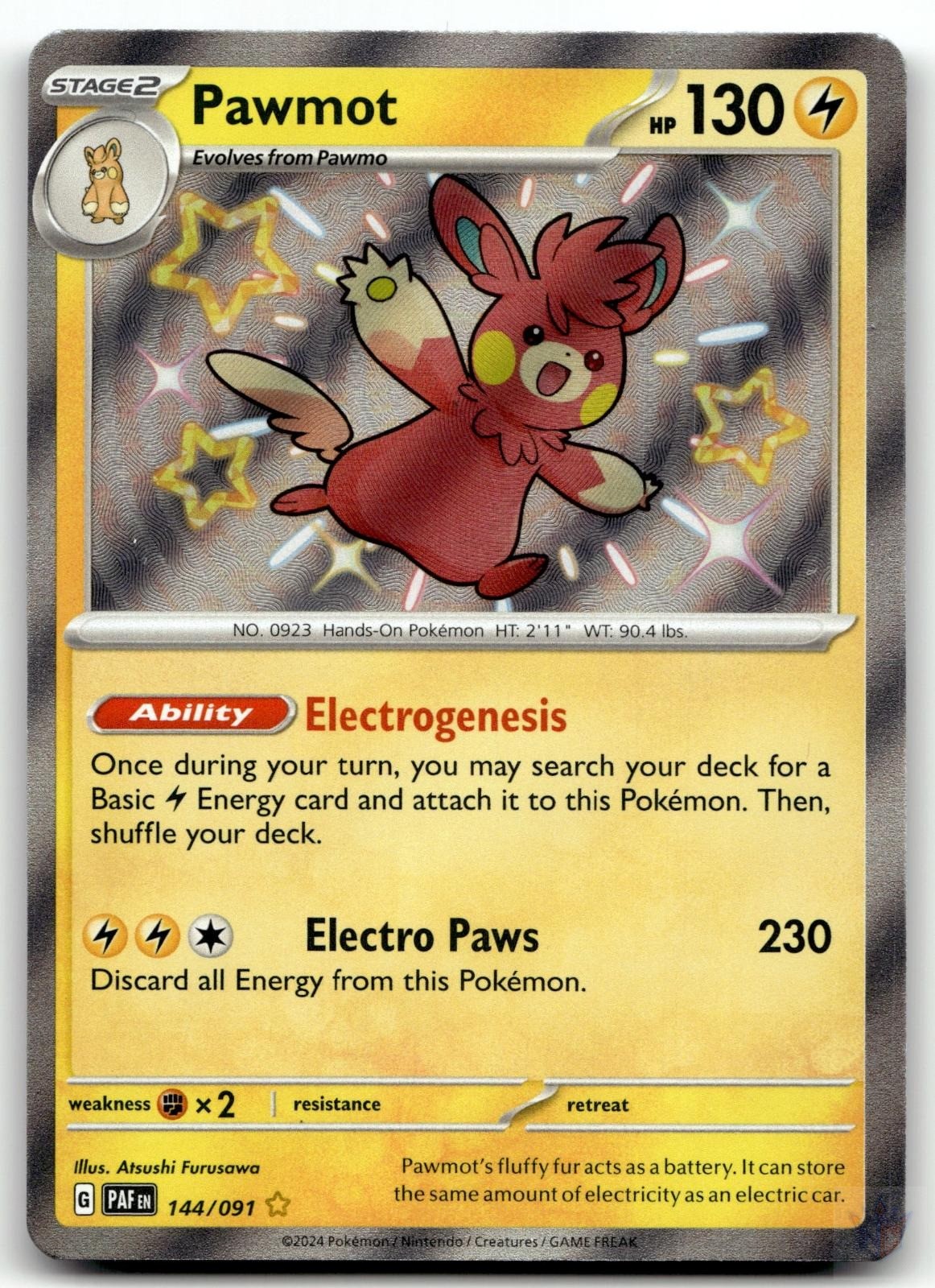 Pawmot 144/091 Paldean Fates Shiny Rare Holo NM Pokemon Card