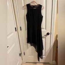 Alexander McQueen Elegant Sheer Black Asymmetrical Hem Dress IT 40 US 6 Small