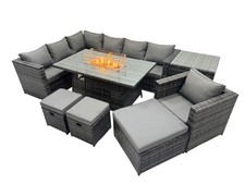 Fimous Outdoor Furniture Rattan Garden Corner Sofa Set Patio Gas Fire Pit Table