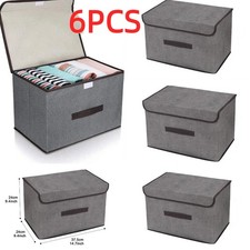 6Pcs Large Collapsible Canvas Storage Bins with Lid for Organizing Clothes