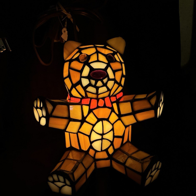 Teddy Bear Stained Glass Plug-In Night Light w/ Switch, White Light, 8 in