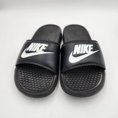 Nike Benassi Jdi 343880-090 Size 4 Sandals Black White Leather Slip On Slide
