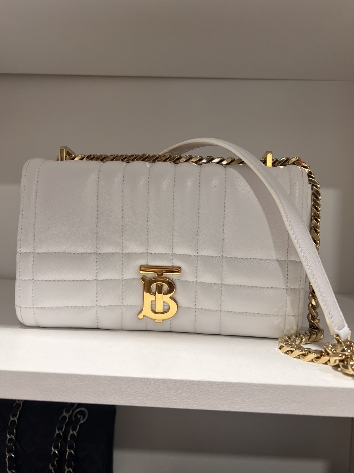Authentic Burberry Small Lola Quilted Leather Shoulder Bag Optic White image 8